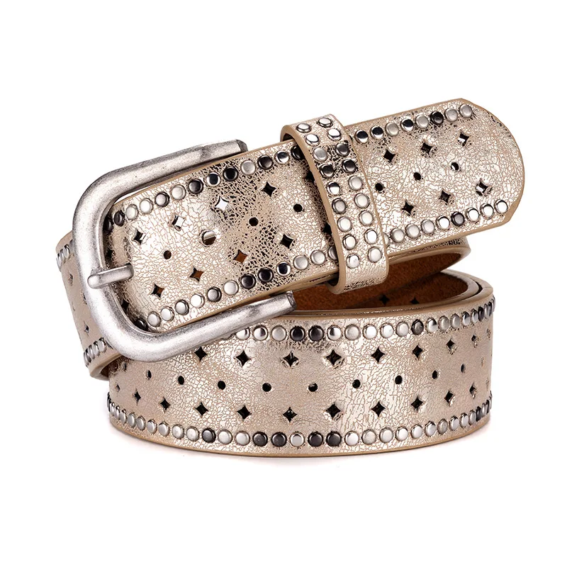 

Western Rivet Design Hollow-out Design PU Leather Pin Buckle Women Belt Fashion Jeans Causal Pants Belt for Ladies