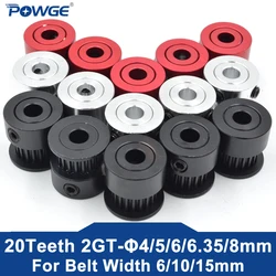 POWGE 20 teeth GT 2GT 2MGT Timing Pulley  Bore 4/5/6/6.35/8mm for Width 6/10/15mm 2M synchronous belt 20teeth 20T small backlash