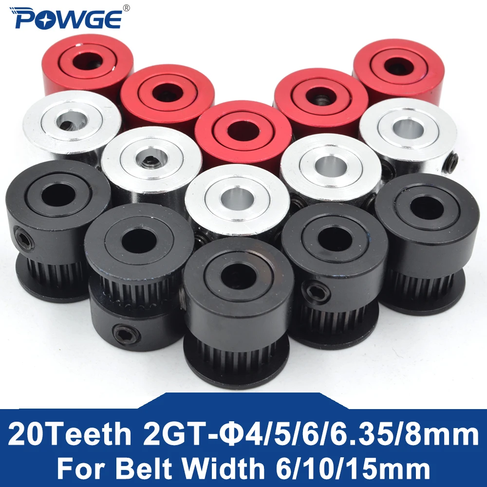 POWGE 20 zębów GT 2GT 2MGT koło rozrządu otwór 4/5/6/6.35/8mm dla szerokości 6/10/15mm 2M pas synchroniczny 20 zębów 20 T mały luz