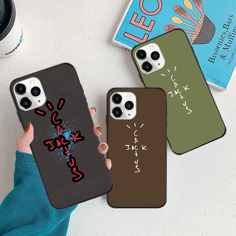 cactus jack letter words black Phone Case for iPhone 14 15 11 12 13 mini pro XS MAX 8 7 6 6S 5s Plus X SE XR 2020