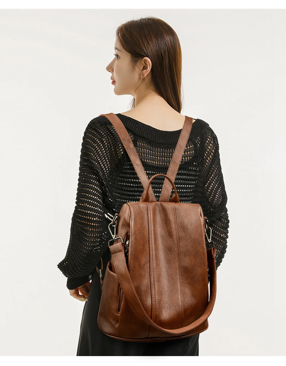 Anti Theft Genuine Leather Backpack Retro Women's High-End Feeling Korean Simple and Versatile Large Capacity Backpack