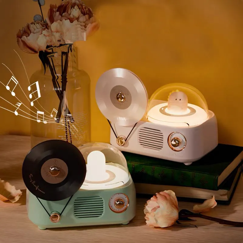 Vintage Vinyl Record Player Aroma Stereo Speaker Cute Pet Atmosphere Lamp For Girls Kids Gift With Microphone Karaoke