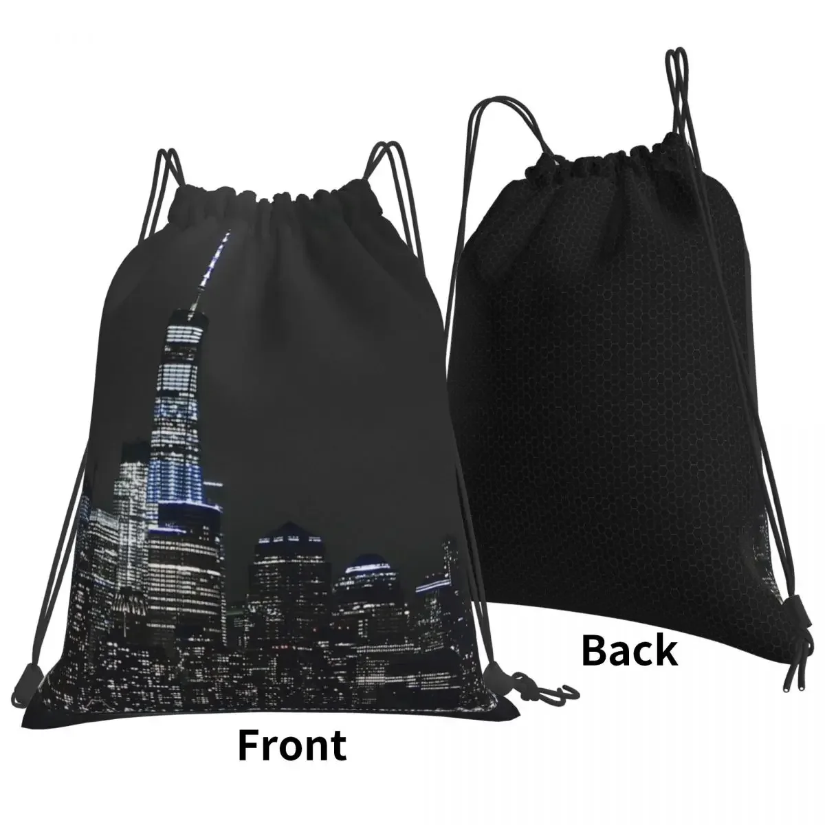 New York City Skyline Night Time Backpack Casual Portable Drawstring Bag Drawstring Bundle Pocket Sundries Bag For Travel School