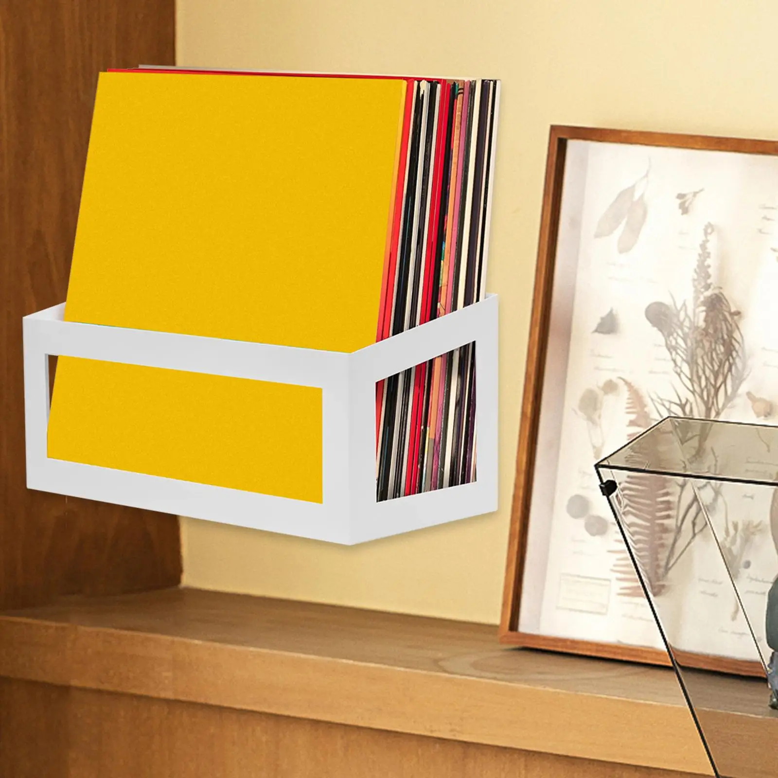 White Floating Album Cover Display Shelf Metal Vinyl Record Wall Rack for Living Room CD DVD Storage