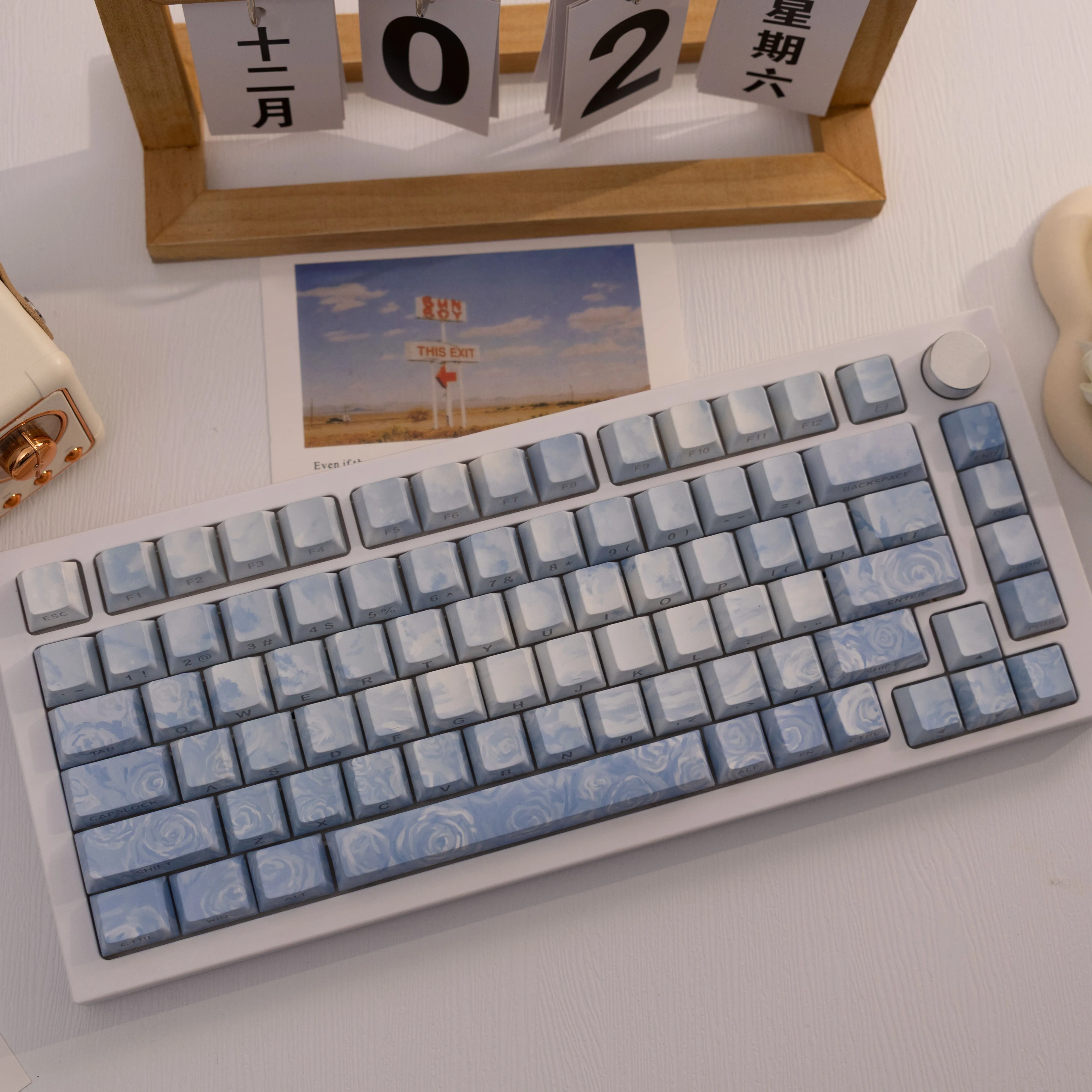 138Key Rose PBT Keycap Side Engraved Translucent Dye-Sublimation,Compatible with MX for  Keyboard Fit 61/64/68/87/96/104/108
