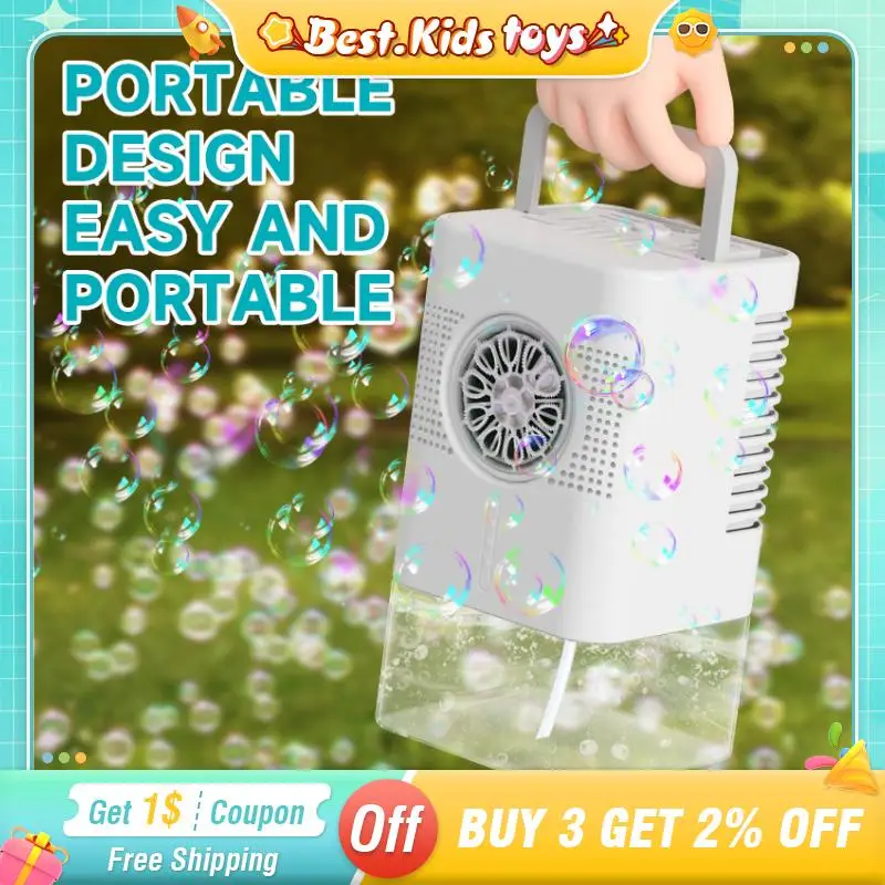 Fully Automatic Portable Bubble Machine stage LED Lights Soap Blowing Bubbles Children's Interactive Toys Outdoor Wedding Party