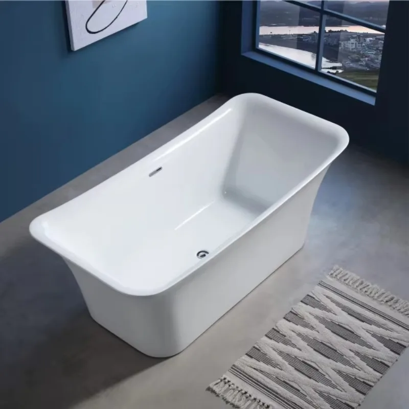 Freestanding oval acrylic bathtub, wall-mounted, heavy-duty, anti-yellowing, no massage function, integrated soaking spa bathtub