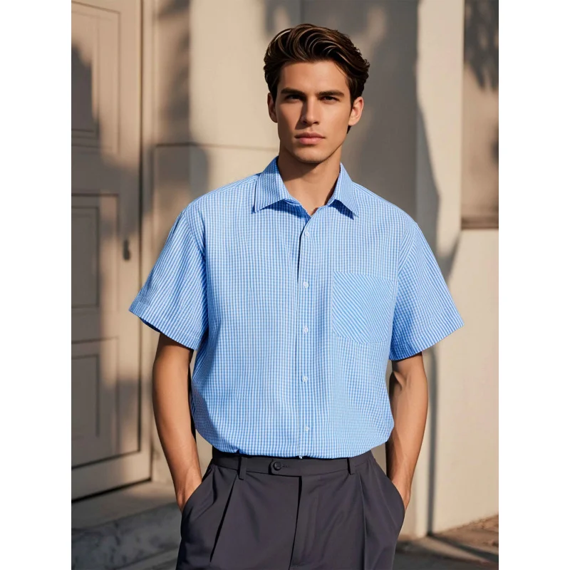 

2025American Style Summer Hot-Selling Short Sleeve Shirt Business Casual Single-Breasted Men's Shirt