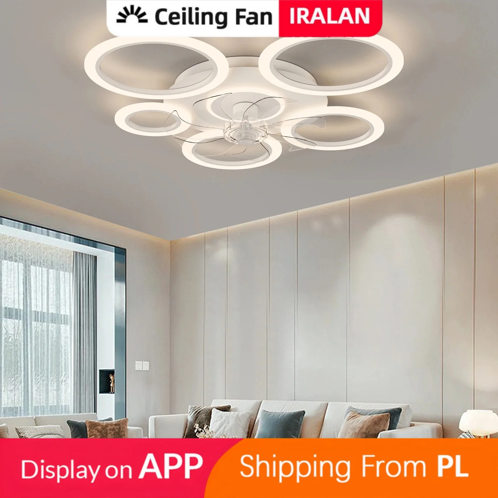Ventilateur de plafond LED intelligent moderne avec télécommande via application, lustre silencieux, éclairage de plafond, décoration de pièce