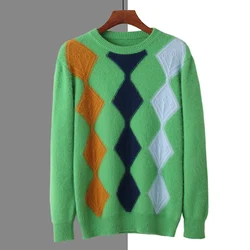 Maglione di Cashmere di visone maglione invernale da uomo spesso caldo girocollo Casual camicia da uomo di fascia alta abbinata al colore lavorato a maglia