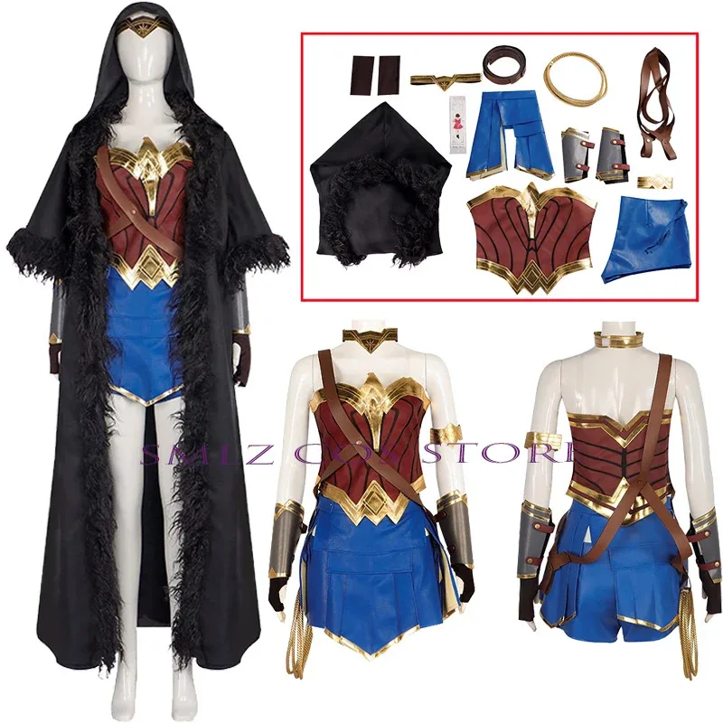 

Movie Magic Woman Cosplay Princess Diana Costume Combat Uniform Diana Prince Black Cloak Accessories Set Party Outfit for Women