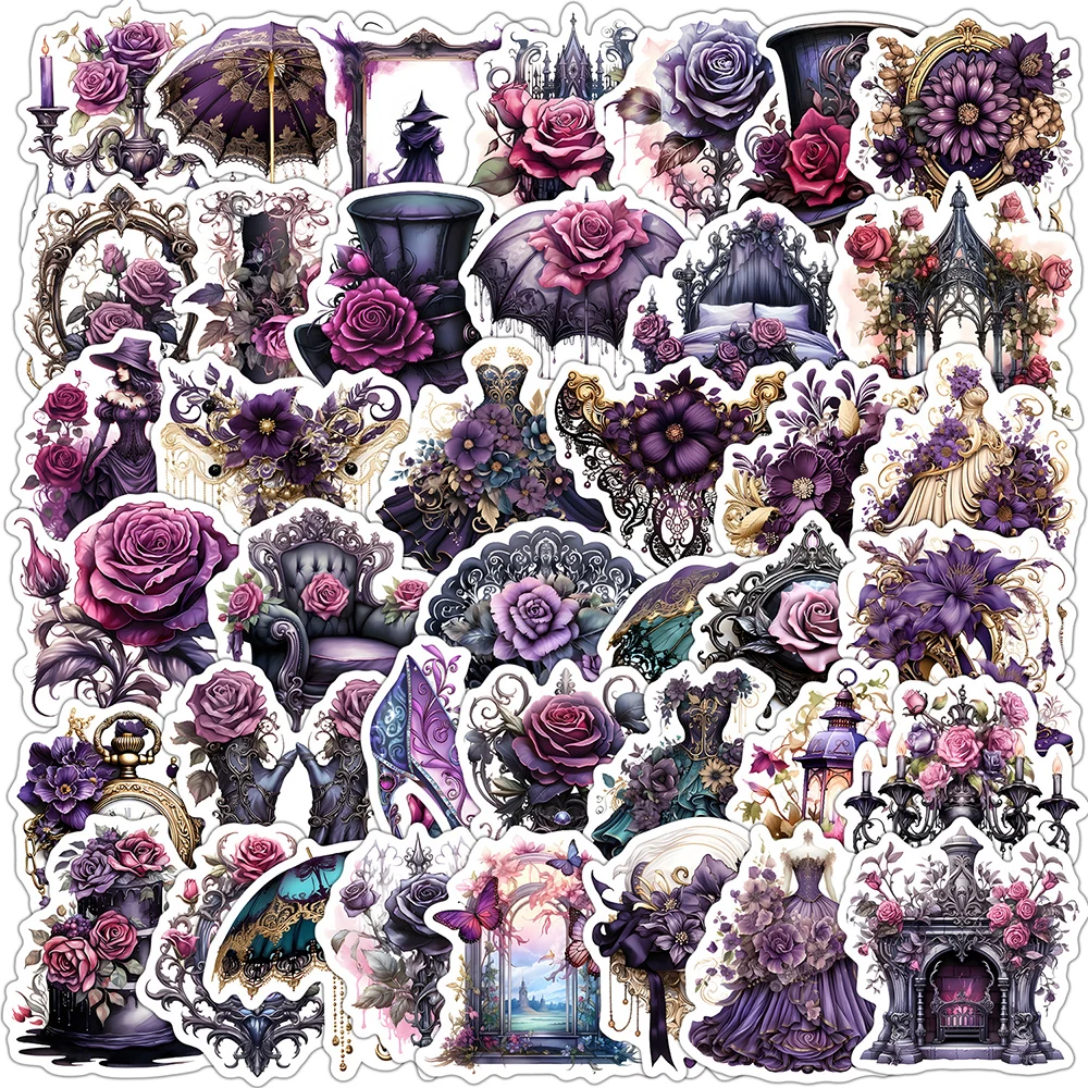 

10/30/50pcs Gothic Purple Rose Aesthetic Stickers Retro Cartoon Graffiti Decals Water Bottle Phone Laptop PVC Sticker Decoration