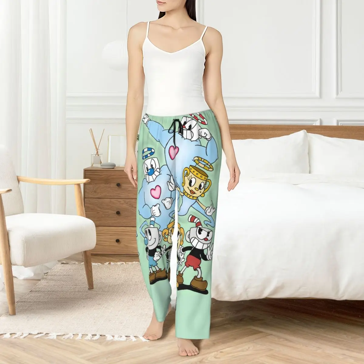 

Custom Cupheads Pajama Pants Sleepwear Women Elastic Waistband Shooting Game Sleep Lounge Bottoms with Pockets