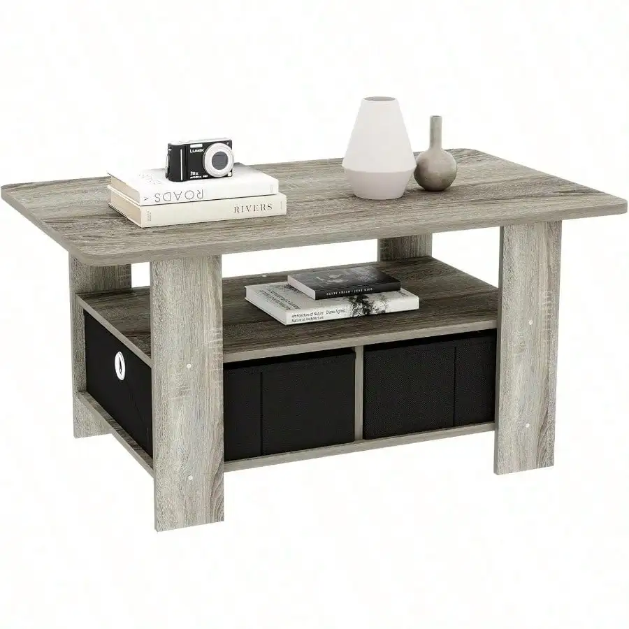 

Двухуровневый современный деревянный журнальный столик с местом для хранения, универсальный центральный столик для гостиной, квартиры и домашнего офиса