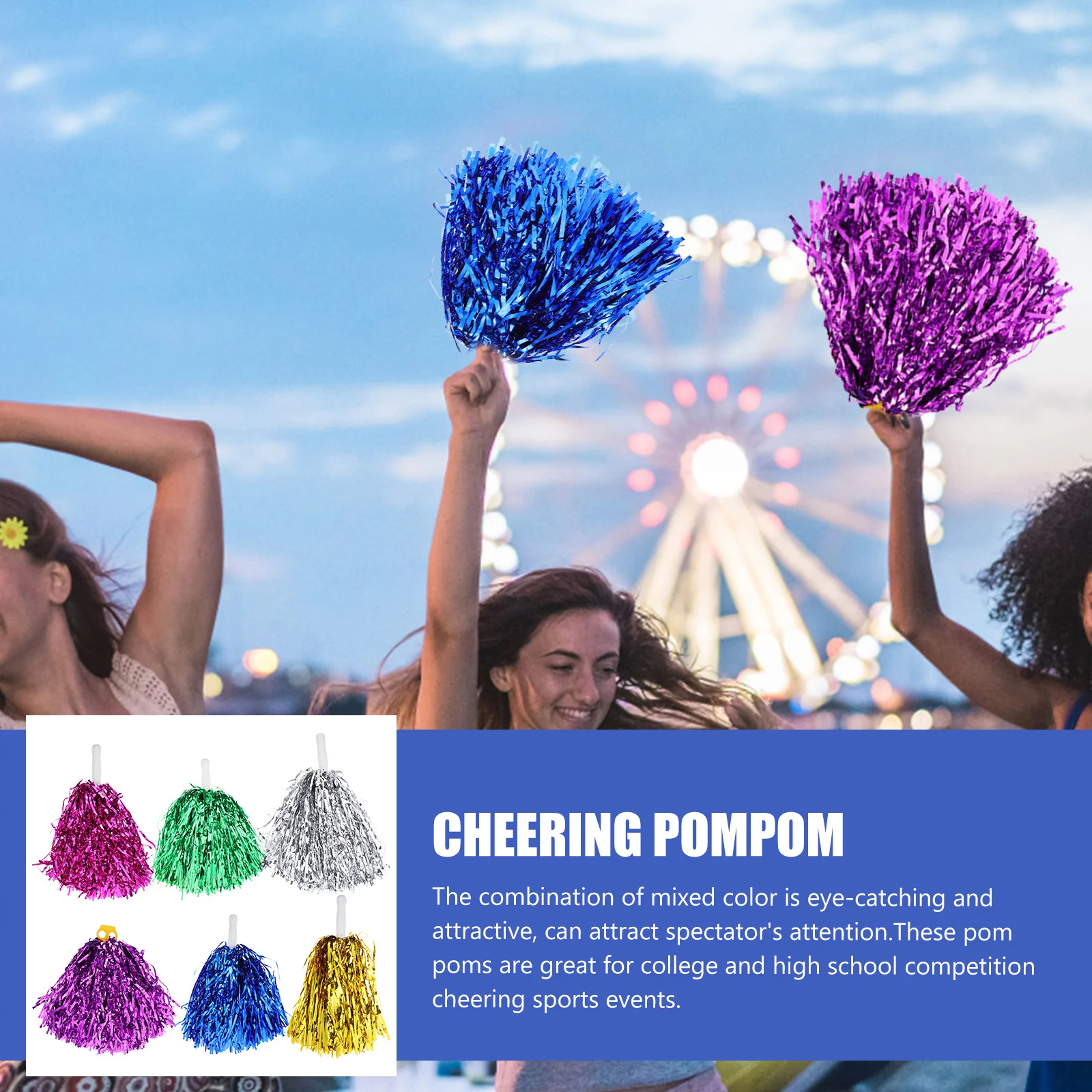 

6 шт., помпоны для черлидинга, яркая прочная ручка для спортивного декора, помпон для поддержки, реквизит, принадлежности для поддержки выступлений