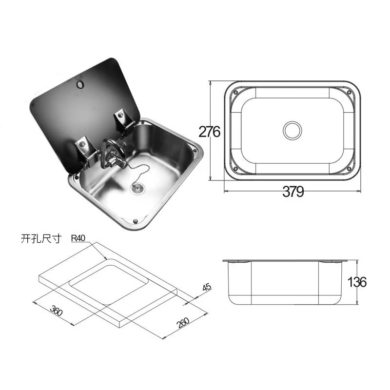 RV Sink with Folded Faucet Cover Boat Caravan Van Camper Home Sink with Faucet Strainer Full Set