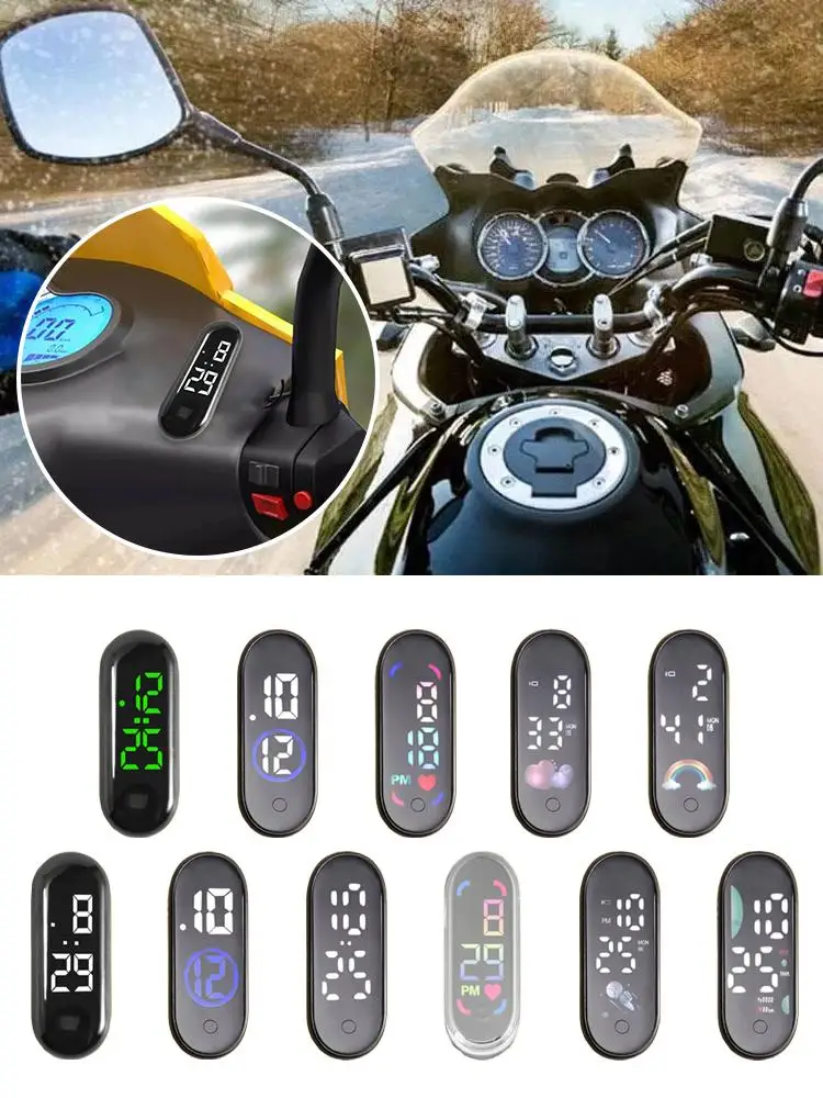 Wodoodporny, świecący cyfrowy zegar motocyklowy, naklejany na deskę rozdzielczą, wyświetlacz czasu do samochodu z klejem, akcesoria do motocykli i skuterów. — 2