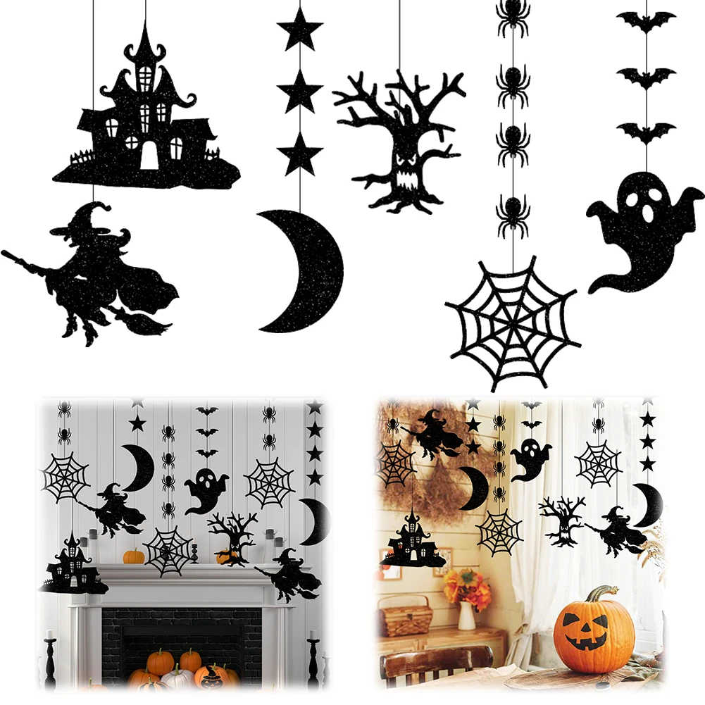 Halloween Decor Set Six Scary Spider Witch Bat PVC Hanging Ornaments for Spooky Party Ambiance