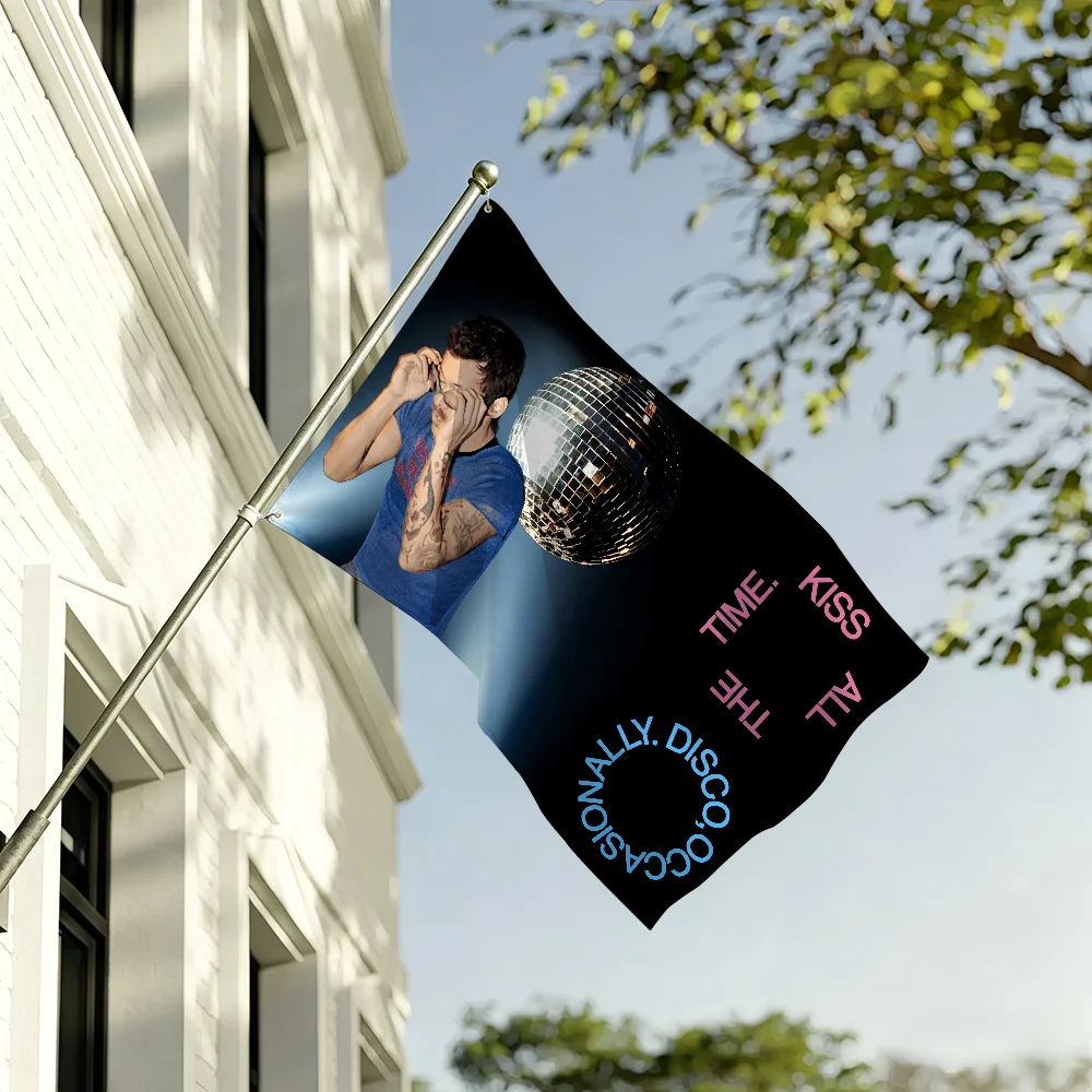 Hot Singer Kiss All the Time flag For Living Room Home Dorm Decor Wall Outdoor Camping Party H-Harry S-Styles Banner Gifts