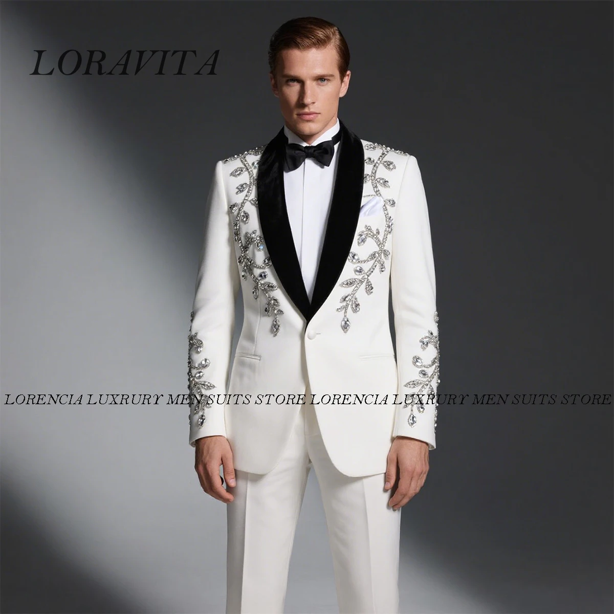 

Customized Slim Fit Groom Male Prom Blazers Sparkly Diamond Ornament Men Suits 2 Pieces Sets Tuxedos Wedding trajes para hombre