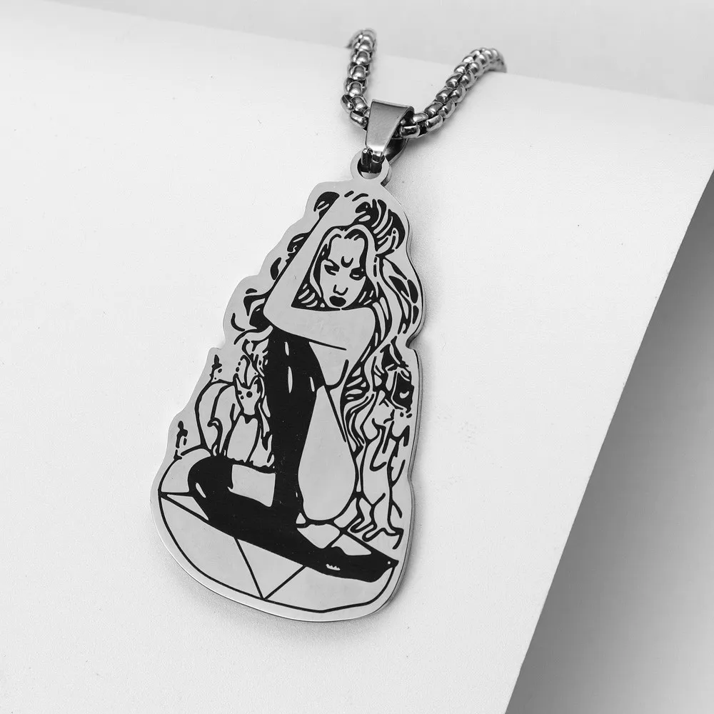 Trend Stainless Steel Modern Witch Goddess Pendant Necklace Glamour Women Necklace New Fashion Hip Hop Punk Jewelry Accessories