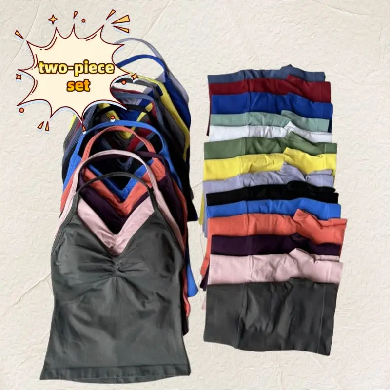 

2 шт. костюм для йоги, женский бюстгальтер для йоги с воротником, топ, шорты для тренировок с высокой талией, спортивный костюм, 2023 г., летняя одежда для фитнеса, спортивная одежда