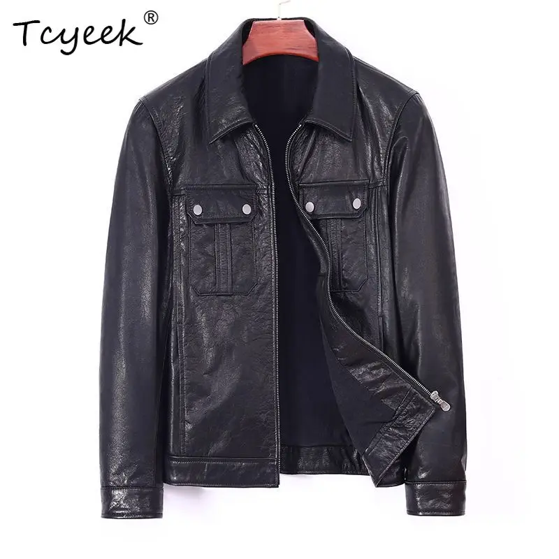 

Tcyeek 100% Cowhide Real Leather Jacket Men Motocycle Jackets Man Oil Wax Leather Coat Spring Autumn Clothes Jaqueta De Couro
