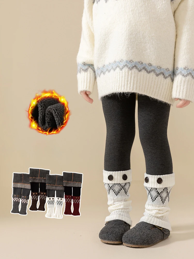 Girls Thickened Fleece Lined Tights High Elasticity Cotton Kids Leggings Autumn Winter Korean Style Girls Thermal Tights