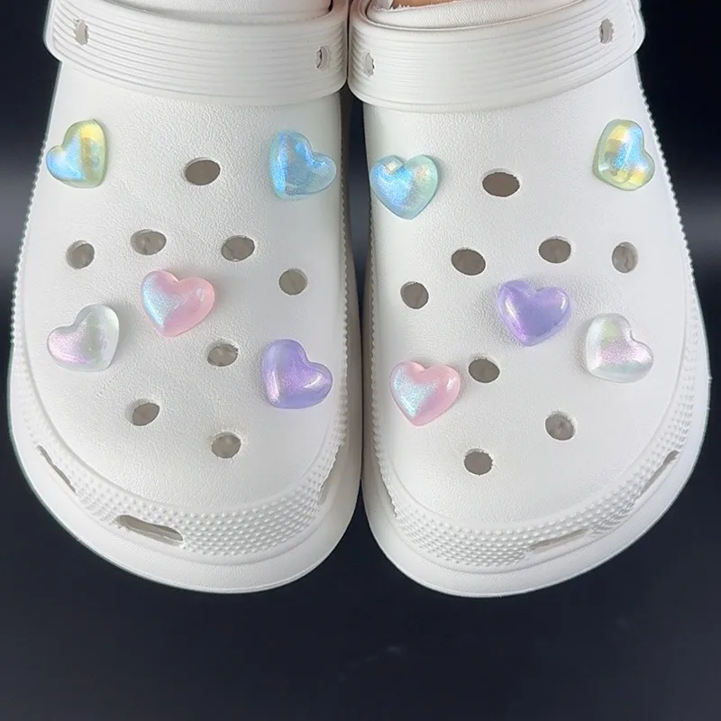10PCS Fashion Shoe Charms Set Accessories Hole Shoe Buckle Cute Colorful Heart-sha DIY 3D Shoes Decorations Kid Party Girls Gift image 4