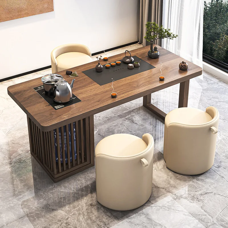 New balcony tea table and chair combination household small apartment solid wood tea table modern kung fu tea