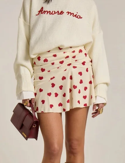 

Женская юбка с принтом в виде сердечек, модная уличная одежда, повседневная мини-юбка, мини-юбки на День святого Валентина, юбки с высокой талией, уличная одежда