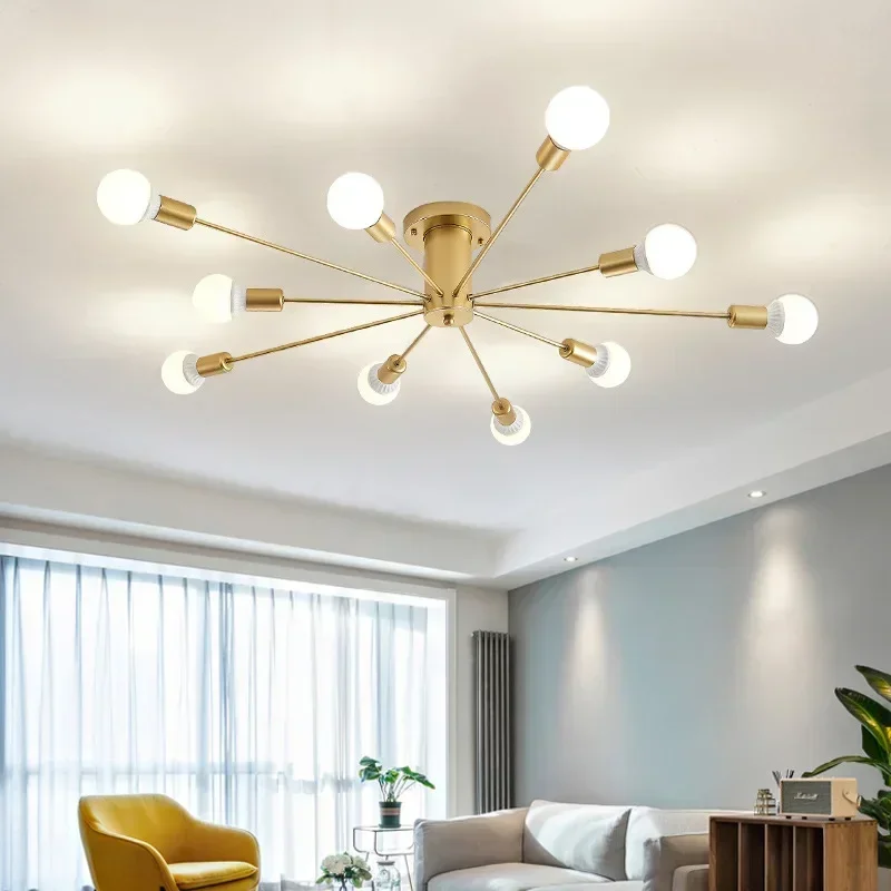 

Nordic Ceiling Lamp Multi-head Iron Paint Gold Living Room Lamps Simple Creative Bedroom Line Lamps Led Room Lamps Manufacturer