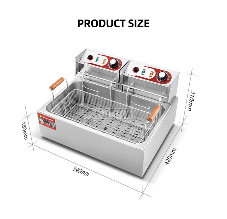 مقلاة كهربائية بسعة كبيرة 20 لتر، مقلاة كهربائية تجارية بدرجة حرارة ثابتة، مقلاة عميقة من الفولاذ المقاوم للصدأ
