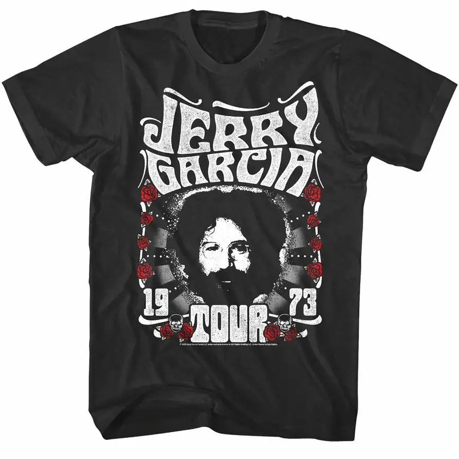 

Jerry Garcia Tour Men's T-Shirt Roses Rock Band Guitarist