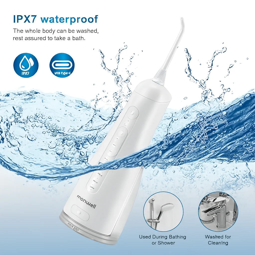 

Portable Cordless Oral Irrigator 300ML Rechargeable Travel Irrigation Cleaner 15 Levels Prressure with 5 Flossing Tips Flossing