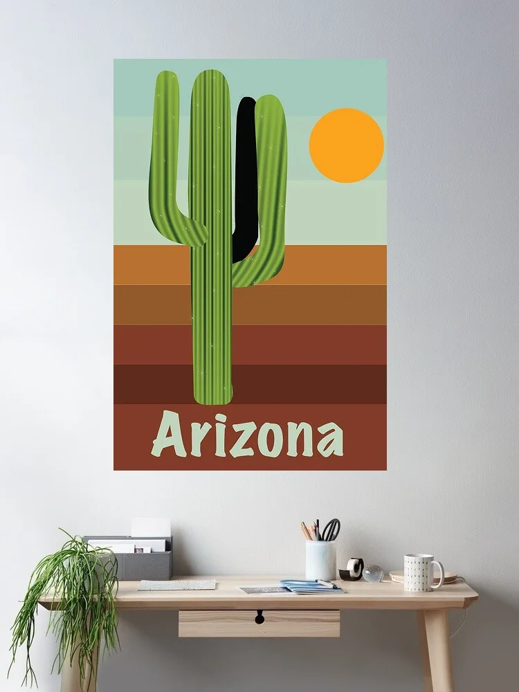 Retro Style Arizona and Saguaro National Park Travel Cool , Art Picture Print Canvas Poster Home Wall Decor