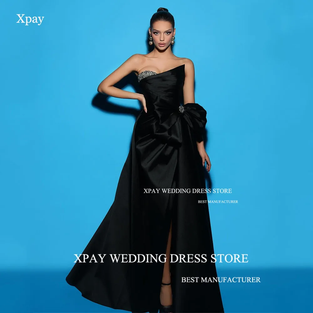 

XPAY Sweetheart Beading Prom Dresses Pleats Big Bow Sleeveless Party Dress High Split Arabic Detachable Train Evening Gowns