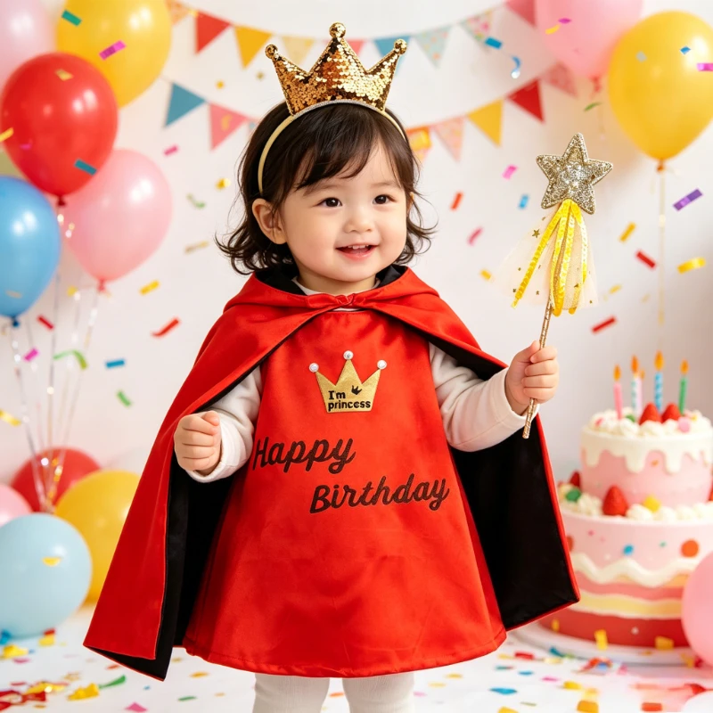 

Luxury Party Costume 3-Piece Set Shimmer Crown Headband Fairy Wand Cloak Suitable for Anniversary Events, Themed Gatherings