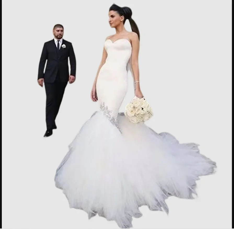 Customized Sweetheart Shinny Beads Sequins  Mermaid Wedding Dress Sweep Train Backless Arabic  Vintage Bridal Gowns