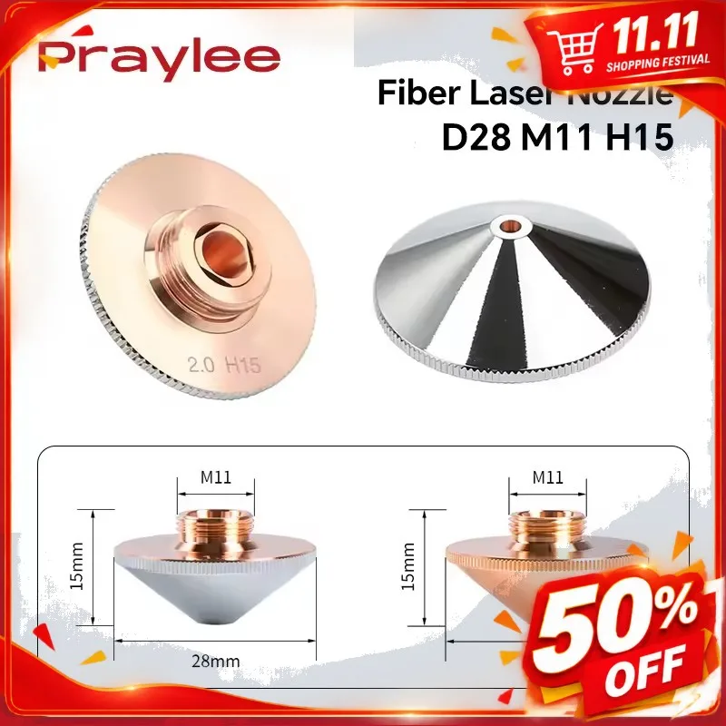 Fiber Laser Nozzle D28 M11 H15 Nozzles 1.2 1.5 2.0 2.5 3.0 Single Double Chrome Raytools Nozzle for Laser Cutting Machine