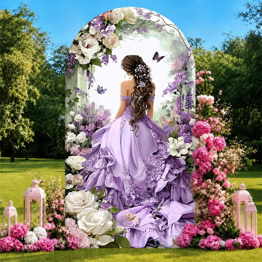 

Princess In Purple Dress Arch Backdrop Cover Party Backdrop Fabric Cover Birthday Party BabyShower Photo Background Decoration