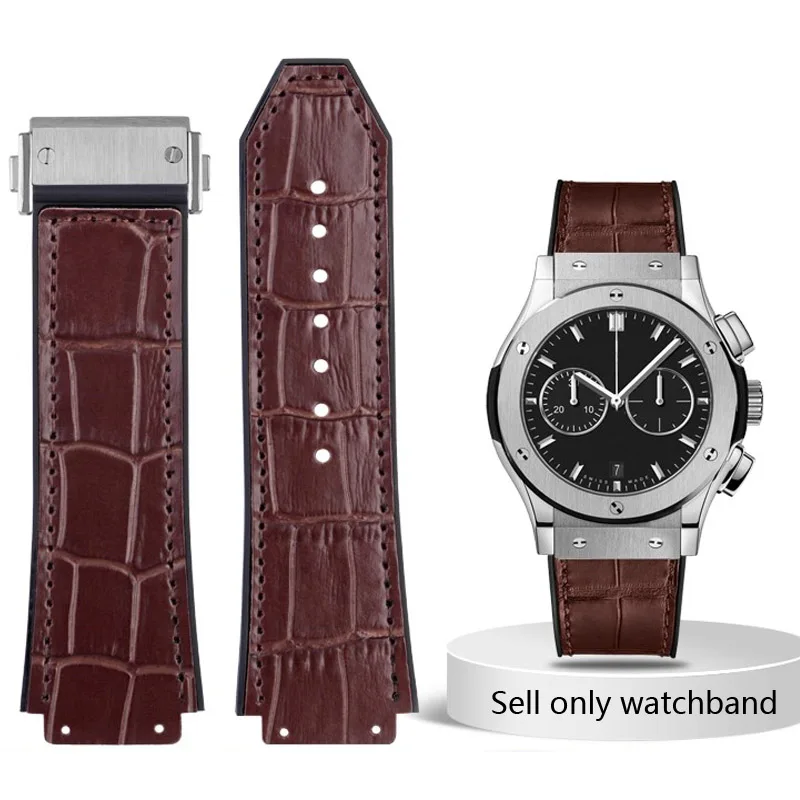 For Hublot strap BIG BANG Watchband stainless buckle free tool Men New real cow leather Rubber Watchband 25*19mm Brown Black Bel
