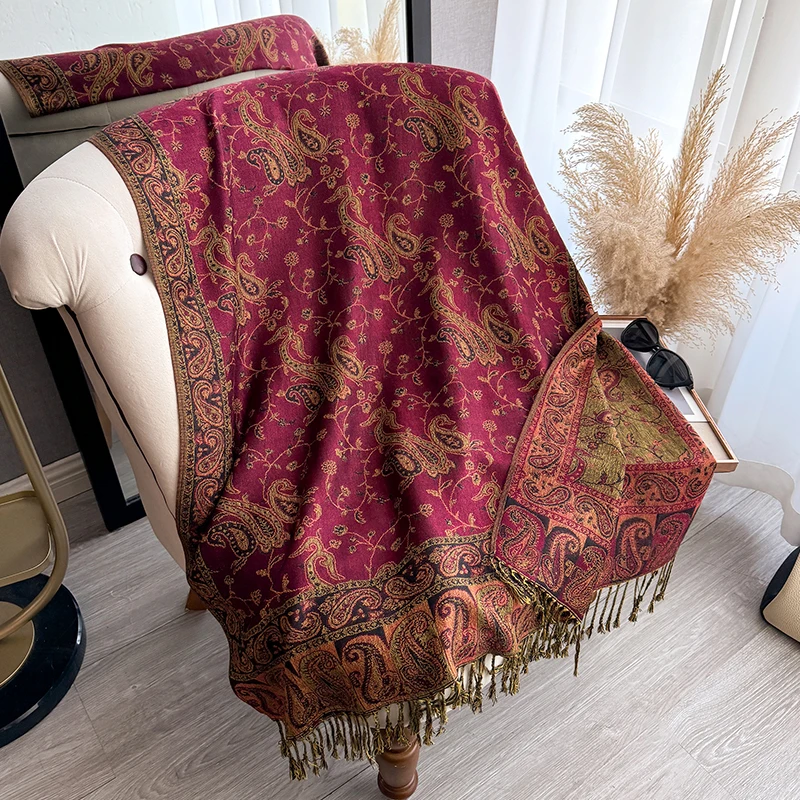 Quaste Decke Design Dicke Pashmina Neue Winter Warme Schal Wrap Paisley Muster Schal Frauen Halstuch Poncho Stolen 2023 – Detail 12
