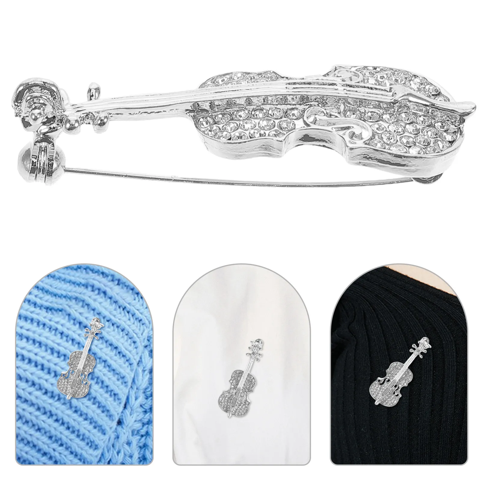 Violin Brooch Pin Alloy Enamel Durable Musical Instrument Lapel Pin Badge Corsage Clothing Bag Accessories Rhinestone Crystal