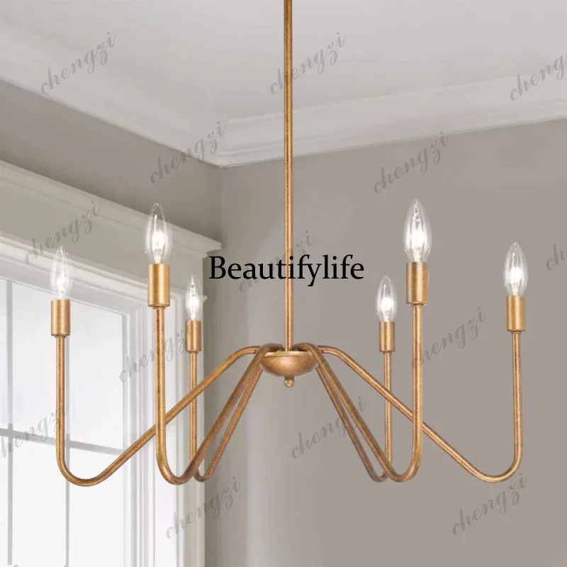M138 Retro wrought iron chandelier simple designer study dining room bedroom living room personalized home decoration lamp