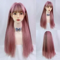 High-Quality Pink Straight Hair Synthetic Bangs Wig Non-Adhesive Heat-Resistant Fiber Fashion Female Wig Suitable For Party