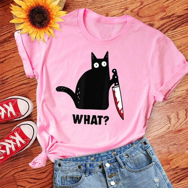 Cat What T Shirt Murderous Cat With Knife Funny Unisex T Shirt Halloween Shirt For Men Women