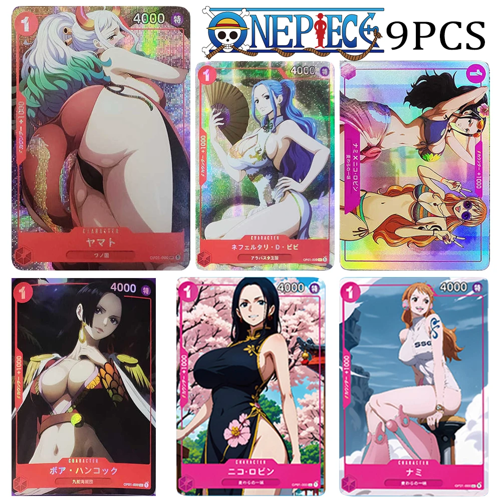 

One Piece DIY 9PCS/SET Hancock Robin Yamato Vivi Nami Refractive glitter foil stamping texture collectible card Holiday gifts