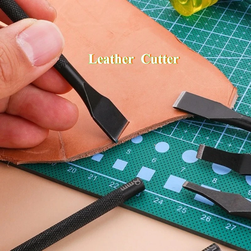 One-line Type Stainless Steel Flat-edge Leather Knife Punch DIY Leather Products Wallet Belts Weave Flat-edge Drilling Holes Cut