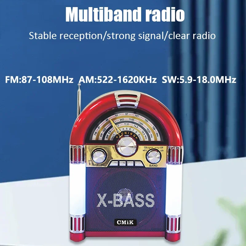 Portable Retro Radio Wireless Bluetooth Speaker Card Audio Home FM Medium Wave Short Wave Stereo Radio Receiver Support 220V110V